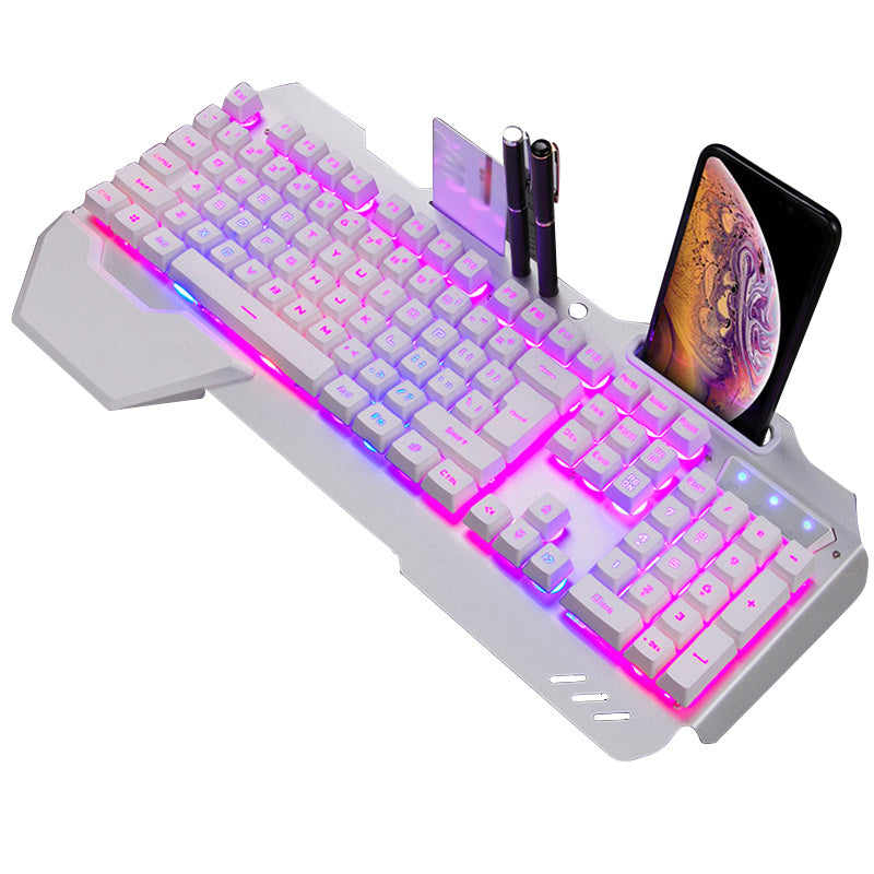 Ergonomic Wired Gaming Keyboard with RGB Backlight Phone Holder