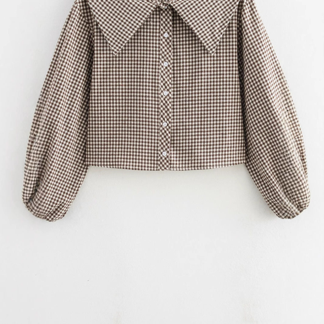 Round Lapel Plaid Shirt