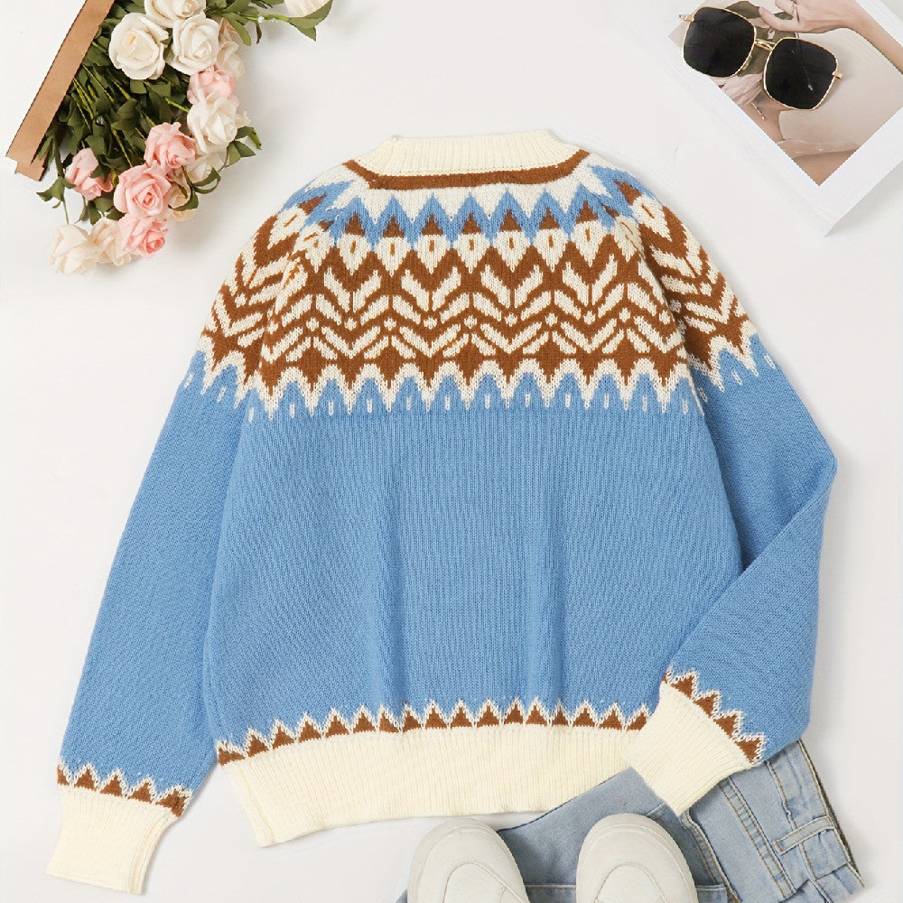 Loose Round Neck Ethnic Sweater