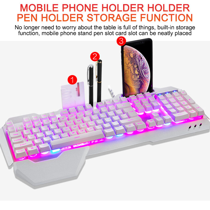 Ergonomic Wired Gaming Keyboard with RGB Backlight Phone Holder