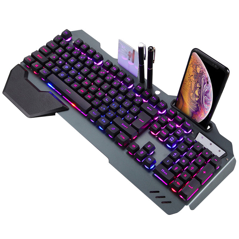 Ergonomic Wired Gaming Keyboard with RGB Backlight Phone Holder