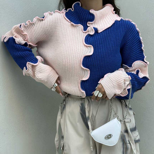 Block Contrast Color Sweater