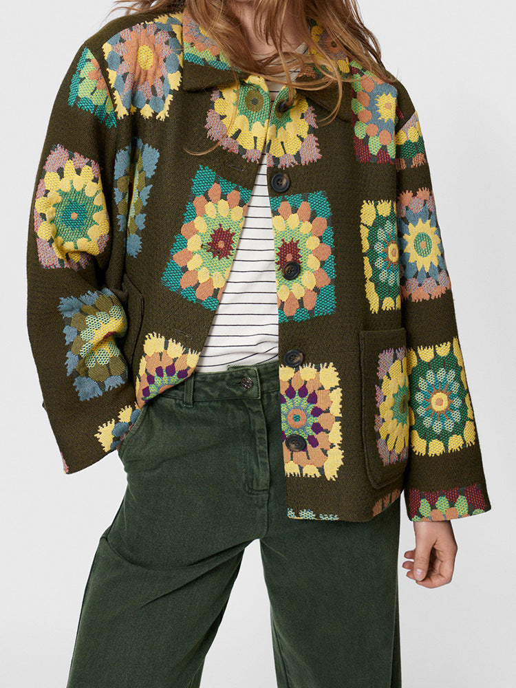 Flower Print Green Jacket Coat