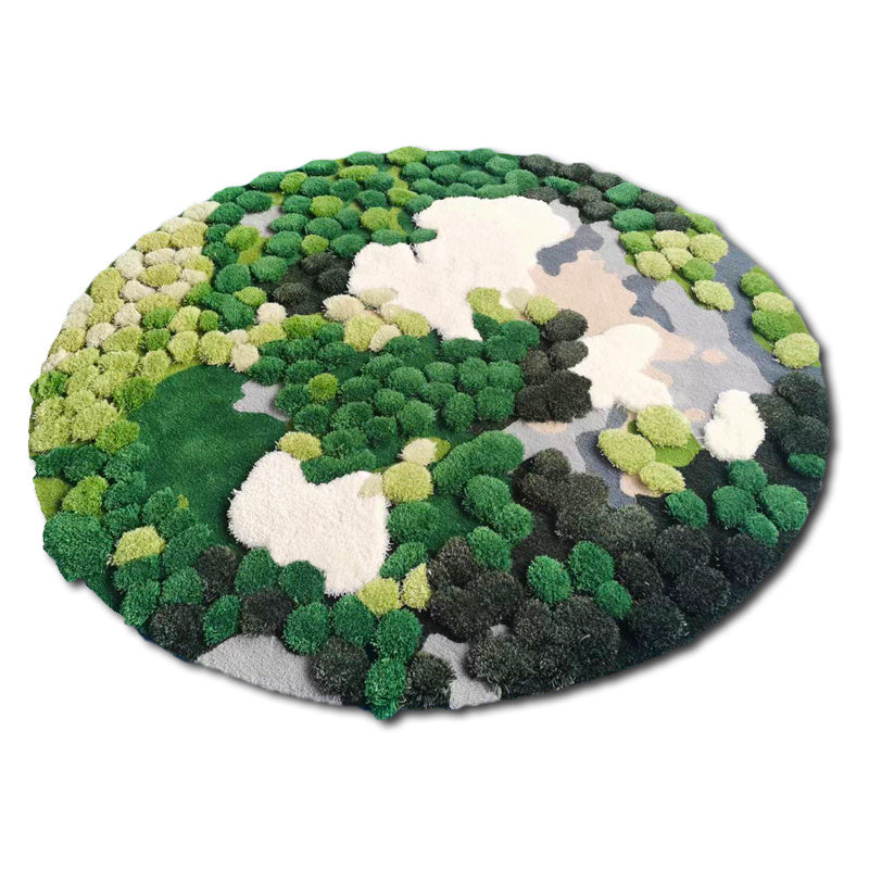 Round Moss Forest Living Room Wool Carpet