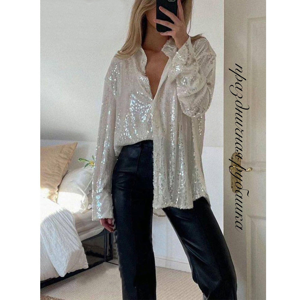 Sequin Lapel Long Sleeve