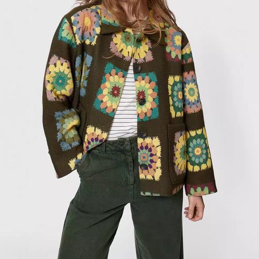 Flower Print Green Jacket Coat