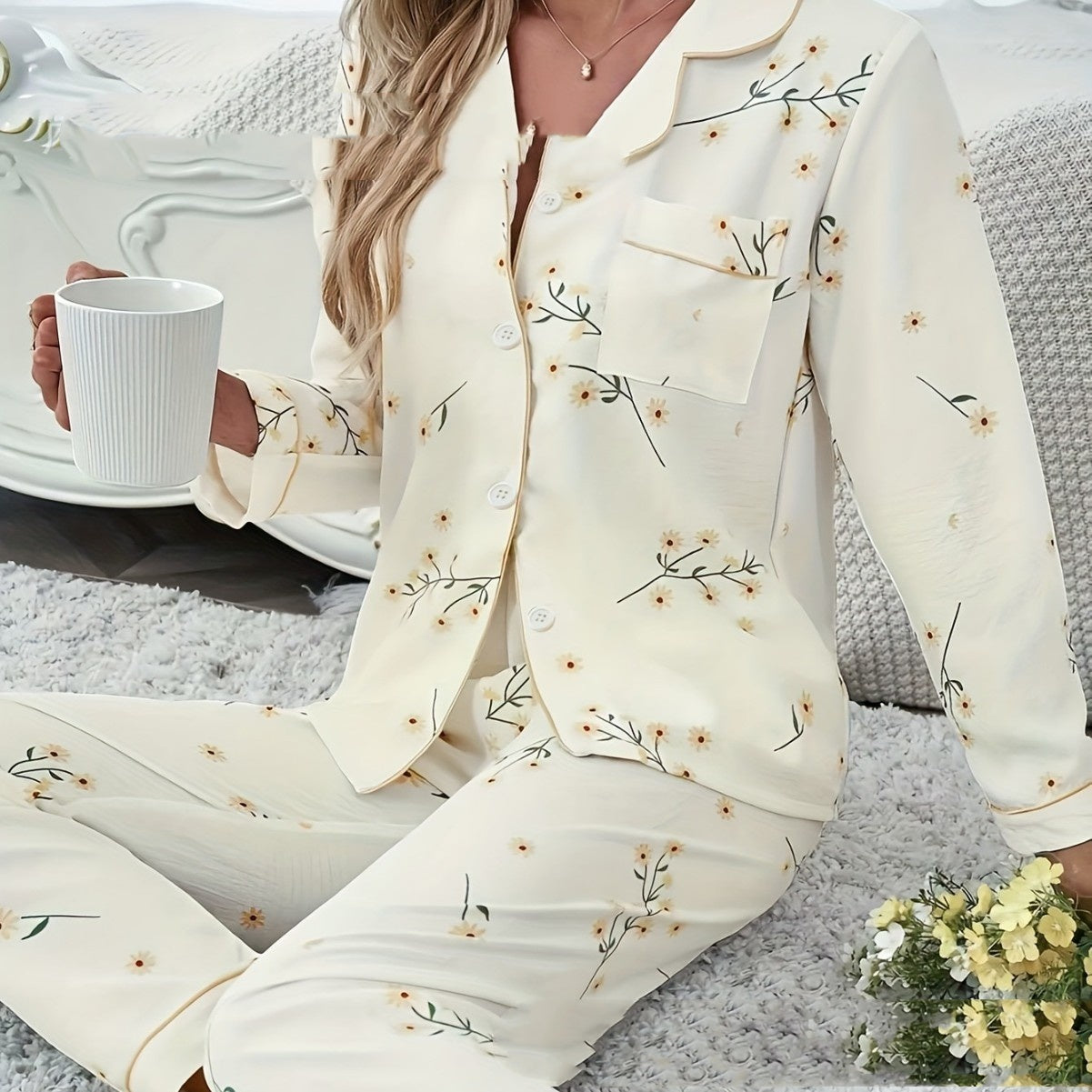 Leaf Printed Pajamas Two-piece Set