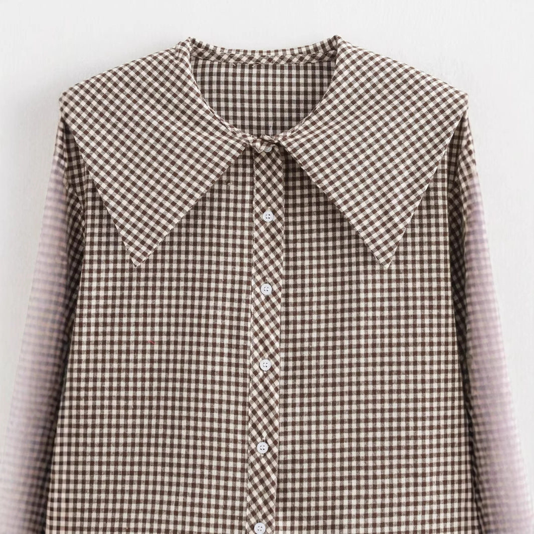 Round Lapel Plaid Shirt